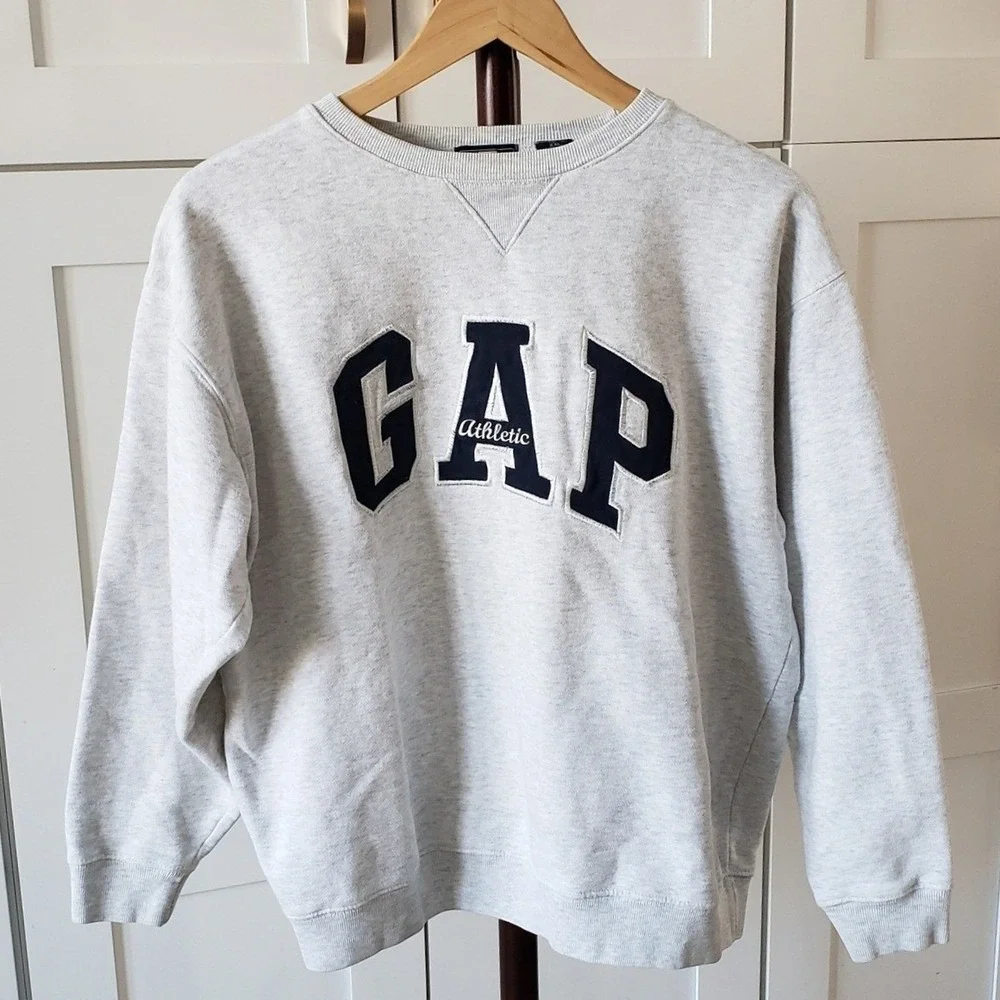 Vintage GAP Sweater Mens XXL Gray Athletic Classic Crewneck Spell Out Logo Korea